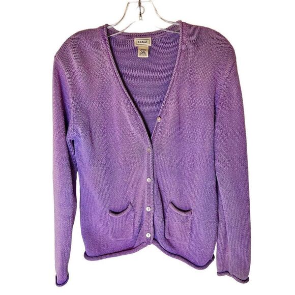 Vintage LL Bean Lilac Cardigan Silk Cotton Size Medium - Picture 1 of 7